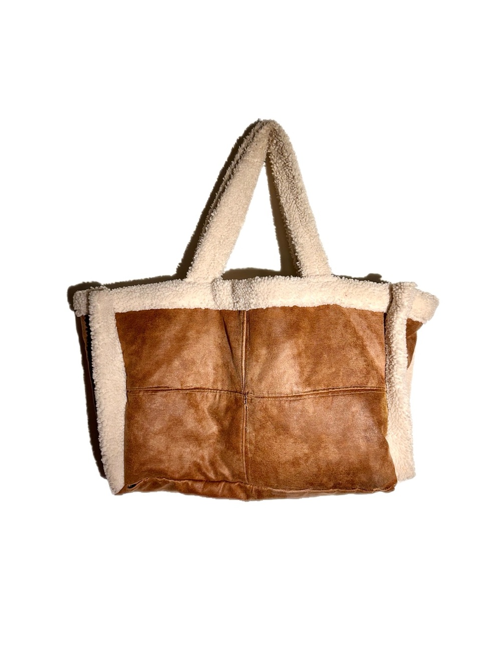 Faux Leather Sherpa Trim Tote